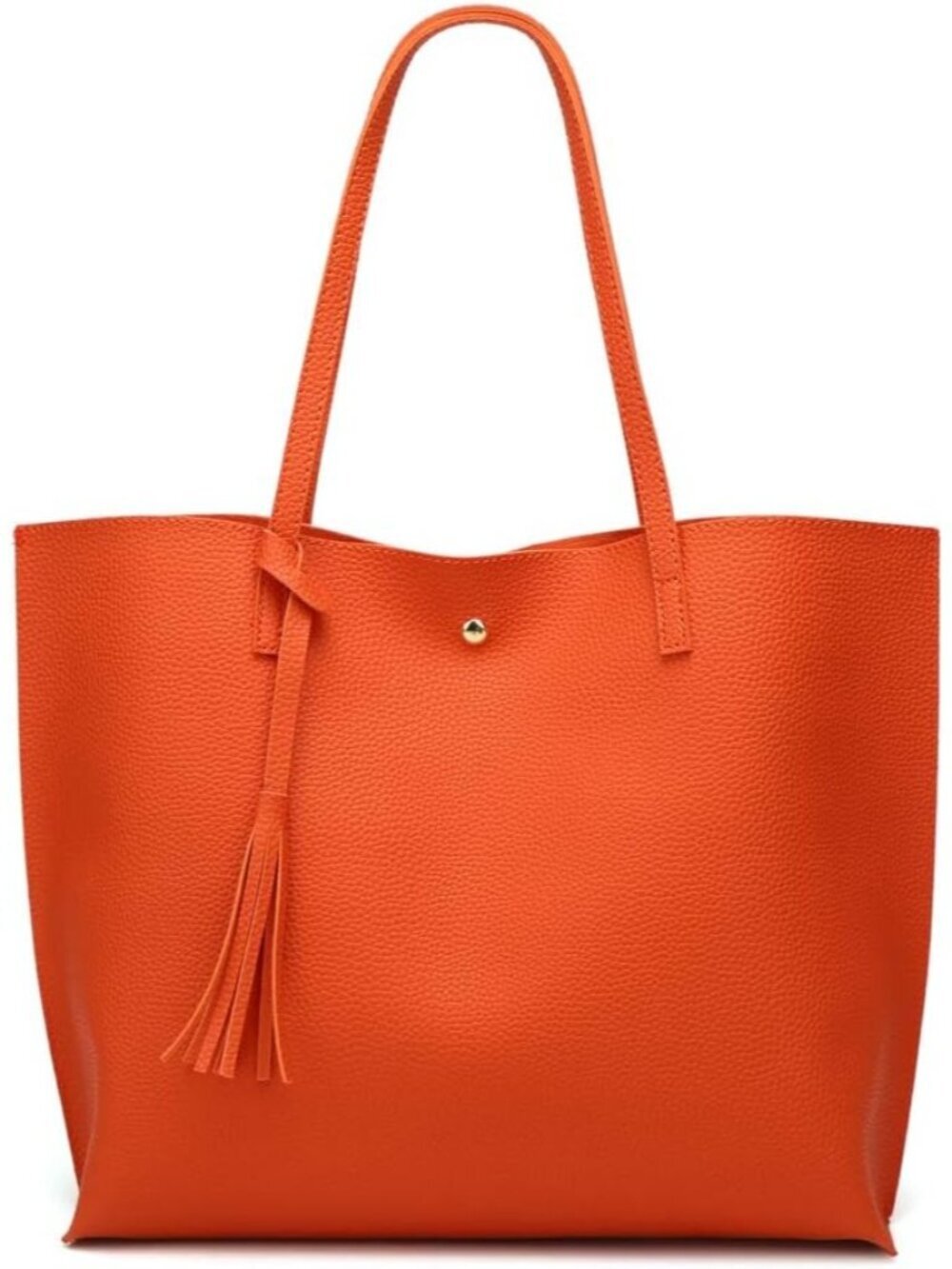 Women’s Orange Soft Faux Leather Tote Bag Tassel Large Shoulder Purse